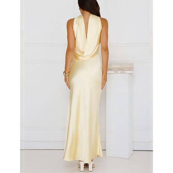 Satin Strapless Elegant Silk Backless Halter Neck Dresses, XL, 4N-149D007 - Picture 2 of 2